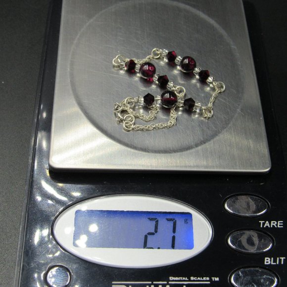 8" Sterling Silver Ball Garnets With Crystal Accents Bracelet Vintage - Picture 6 of 6